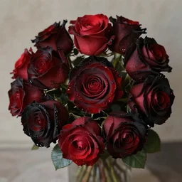 bouquet of flowers, red and black roses, intricate details, thomas cole