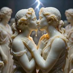 Crowd of Two detailed human lovers made of wax kissing and melting, digital art, high detail,ethereal, dramatic lightning, rim light, hyperrealistic, photorealistic, octante render, elegant, cinematic, high textures, hyper sharp, 8k, insanely detailed and intricate, graphic design, cinematic atmosphere, hypermaximalist, hyper realistic, super detailed, 4k HDR hyper realistic high quality, unreal engine 5