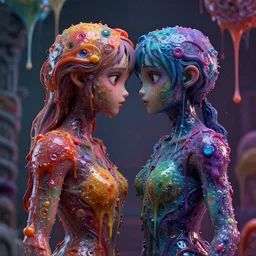 cinema 4 d colorful render, stuck to you like glue, two human souls together, stuck, glue dripping souls, humanoid, spirits and souls, poltergeist, extremely detailed, insanely detailed and intricate, high detail, dripping glue with paint background, depth field, unreal engine, deep focus, movie still, dramatic lighting, ray tracing, by michal karcz and yoshitaka amano, 4 k concept art and hyper realism