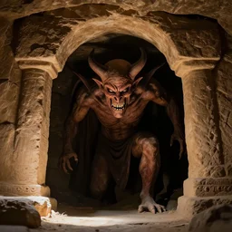 evil lurking under Catalhoyuk, dramatic lighting, extremely high detail, photo realistic