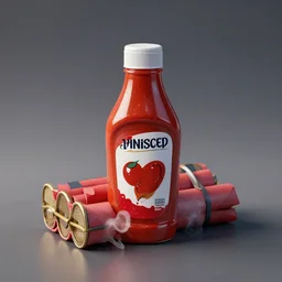 A ketchup bottle has been made into an improvised explosive device, unreal engine 5, octane render,