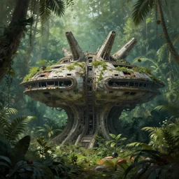 abandoned brutalist alien space station in lush jungle, close up, wadim kashin, daniel conway, clinton felker, digital painting, xf iq 4, f / 1. 4, iso 2 0 0, 1 / 1 6 0 s, 8 k, raw, featured in artstation, octane render, cinematic, elegant, intricate, 8 k