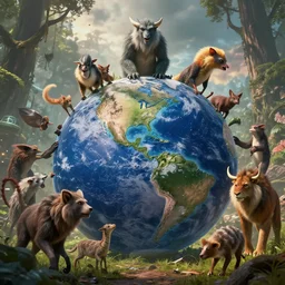 Animals trying to prevent evil creatures from invading the world, end of the world