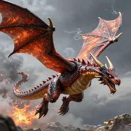 a flying dragon with huge wings, scales, smoke, flames by monster hunter rise 8 k 3 d photoreal rich detail photography
