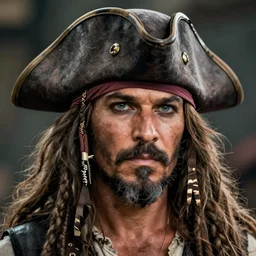 close - up portrait of a pirate in a pirate hat, tanned, with a gray beard, concept art, icon of personage in game, 4 k resolution