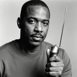 stunning bw film photograph of ( ( ( ( terry crews holding a plumbus ) ) ) ), closeup, aperture 1. 2