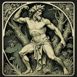 artnouveau style satyr god great god pan in nature scary high resolution