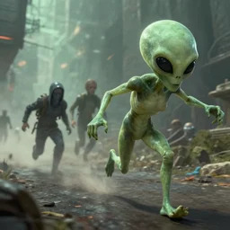 alien chasing after humans