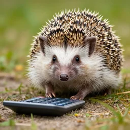 a hedgehog using a calculator