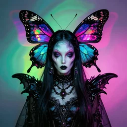 portrait of an elegant alien butterfly woman queen, straight on portrait, by artgerm, tom bagshaw, gerald brom, vaporwave colors, lo - fi colors, vaporwave, lo - fi, moody vibe, goth vibe, 4 k, hd,