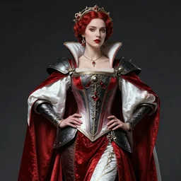 masterpiece concept art, a beautiful highly detailed sci - fi renaissance lady, confident pose, by peter mohrbacher and jae lee, 8 k, intricate detail, cinematic lighting, red white and black colors