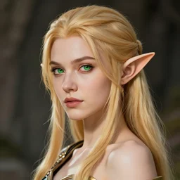 portrait of beautiful elf spy, female, white skin, golden ponytail hair, green eyes, high fantasy, dnd, extremely detailed, smooth, sharp focus, digital illustration, by rossdraws, sakimichan, frank franzzeta