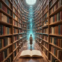 an infinite library in the realm of pure atemporal logic where all books have already been written in the style of a masterpiece magical digital art illustration, trending on artstation 4 k