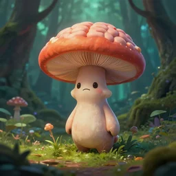 a friendly stoic human brain mushroom creature, growing in a mystical forest, trending on artstation, digital art, 8 k