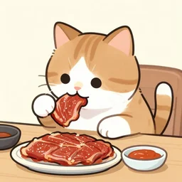 drawing of a cat eating korean bbq by matt groening