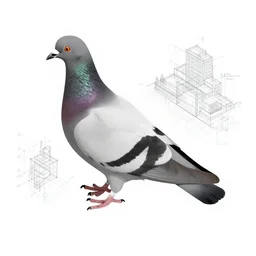 pigeon, blueprint, isometric, greyscale