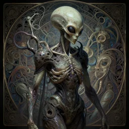 alien soul in another universe, insane, intricate, highly detailed, digital painting, artstation, smooth, sharp focus, illustration, unreal engine 5, 8 k, art by artgerm and greg rutkowski and alphonse mucha