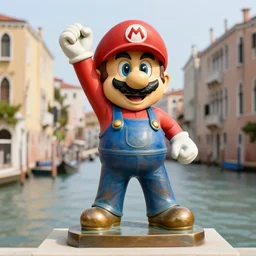 beautiful photograph of super mario bronze statue, situated in venice