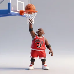 small goblin dunking on Michael Jordan in basketball 3d render