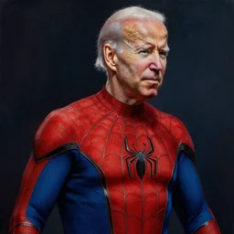 joe biden wearing a spiderman costume, dramatic composition, dramatic lighting, masterpiece composition, ultra detailed, intricate, realistic painting