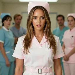 Jessica Alba as a glamorous and sexy nurse in hospital employee in blouse, beautiful, pearlescent skin, natural beauty, seductive eyes and face, elegant girl, natural beauty, very detailed face, seductive lady, full body portrait, natural lights, photorealism, summer vibrancy, cinematic, a portrait by artgerm, rossdraws, Norman Rockwell, magali villeneuve, Gil Elvgren, Alberto Vargas, Earl Moran, Enoch Bolles