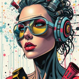 cyberpunk gemini!! cyborg portrait illustration, pop art, splash painting, art by geof darrow, ashley wood, alphonse mucha, makoto shinkai