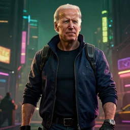 Joe Biden, in Cyber Punk 2077, reimagined as a cyberpunk dystopia, 4k highly detailed digital art 4k highly detailed digital art