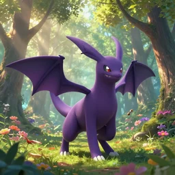 beautiful digital fantasy illustration of a hyperrealistic demonic pokemon, nightmare pokemon, the trees of a flowery woodlands glistens as the morning sun touches its leaves with her gentle rays, and colors walk through the forest by alena aenami and arthur adams, octane render, detail texture, unreal engine, 8 k