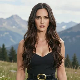 megan fox creative double exposure effect with beautiful mountain scenery, medium sized tattoo sketch, amazing detail, trending on pinterest, in the style of brandon kidwell
