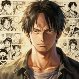 one piece character, impressionist and manga style, scenic manga illustration, lofi