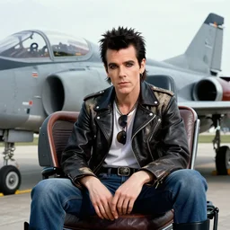 photograph of ziggy stardust sitting in the front seat of a grumman f - 1 4 tomcat, hyperrealistic, detailed,