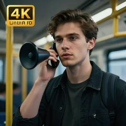 the guy who talks on speakerphone on public transit, photo portrait, 4 k, studio lighting, high detail, 4 k, hyperrealism, cinematic image, dramatic light, 8 k ultra resolution, hd
