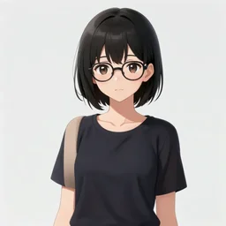 full upper-body portrait of a cute anime girl with short black hair and glasses, attractive character, colored sketch anime manga panel, trending on Pixiv