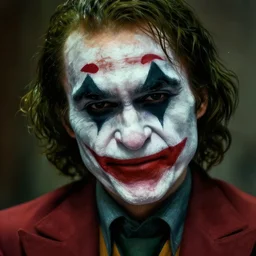 the dark knight with joker makeup on the face, digital painting, amazing detail, artstation, cgsociety