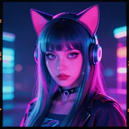 catgirl, portrait, vaporwave, synthwave, neon, vector graphics, cinematic, volumetric lighting, f 8 aperture, cinematic eastman 5 3 8 4 film, photorealistic