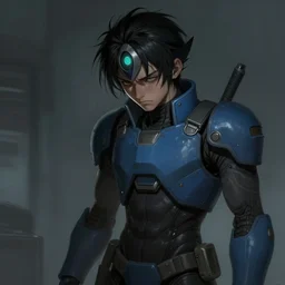 megaman, medium shot, digital painting, concept art, illustration, cinematic lighting, depressive, ultrarealistic, sharp focus, highly detailed, by luis royo,