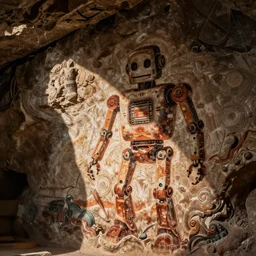 ancient cave painting of a robot