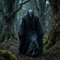film still of Nazgûl, stalking through the forest near the Shire, creepy, cinematic, epic composition, lotrcore