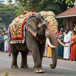 a great decorated elephant walking in a parade