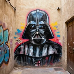 darth vader graffiti art in inner city alley on tatooine
