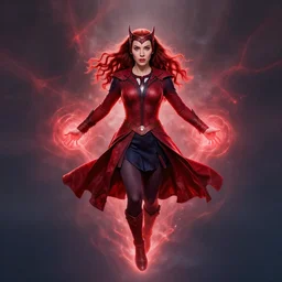 symmetrical scarlet witch levitating with red powers, amazingly beautiful artwork