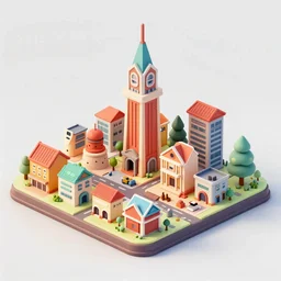 a stylized 3D town in the style of AAA Game Art Studio and Maria Puchkova on Artstation, 4k,