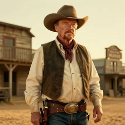 walter white as a cowboy in a western town, golden hour, cinematic, digital art