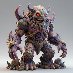 maximalist lowbrow style overdetailed 3d sculpture of a monster by clogtwo and ben ridgway inspired by beastwreckstuff chris dyer and jimbo phillips. Cosmic horror infused retrofuturist style. Hyperdetailed high resolution. Render by binx.ly in discodiffusion. Dreamlike surreal polished render by machine.delusions. Sharp focus.