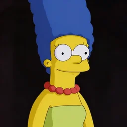 studio portrait of woman that looks excactly like marge simpson, lookalike, as if marge simpson came to life, soft light, black background, fine details, close - up, award winning photo by martin schoeller