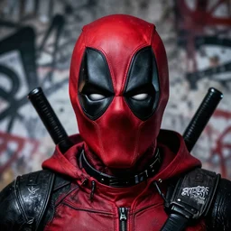 highly detailed closeup portrait of a exobiologic deadpool carnage symbiote with carnages face, wearing a black hoodie by atey ghailan, by greg rutkowski, by greg tocchini, by james gilleard, by joe fenton, by kaethe butcher, gradient in red, black, crimson and white color scheme, grunge!!! aesthetic!!! black graffiti tag wall background