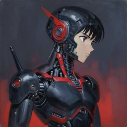 potrait of a cyborg with black and red robotic parts, medium shot, asymmetrical, profile picture, organic painting, very anime, during night, matte painting, bold shapes, hard edges, street art, trending on artstation, by huang guangjian and gil elvgren and sachin teng
