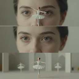 beautiful three point perspective film still of ballerina scene in holly herndon, extreme closeup portrait in style of frontiers in miniature porcelain photography fashion architectural art studio seinen manga edition, miniature origami fold pattern portrait, eye contact, tilt shift style scene background, soft lighting, kodak portra 4 0 0, 8 k, macro, cinematic style by emmanuel lubezki