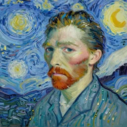 “van gogh style painting of a man with long dark hair with streaks of paint and motor oil on his face, dressed in hard rock band merchandise ”