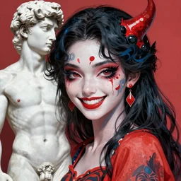 hers was a visage both inviting and cruel, art by Yoshitaka Amano, sculpture by Michelangelo, concept art, vibrant, high detail